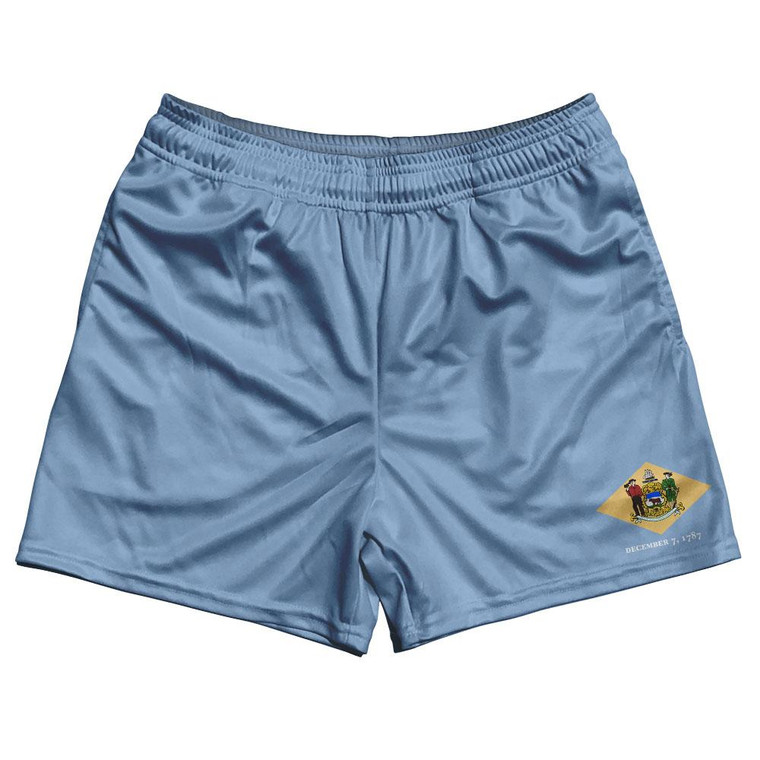 Delaware State Flag Rugby Shorts Made in USA - Light Blue