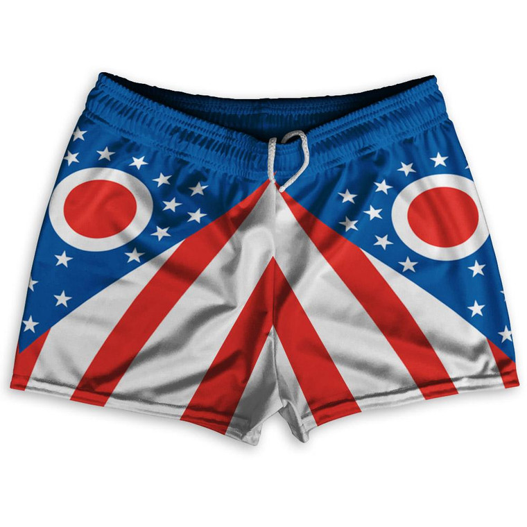 Ohio State Flag Shorty Short Gym Shorts 2.5" Inseam Made in USA - Blue White Red