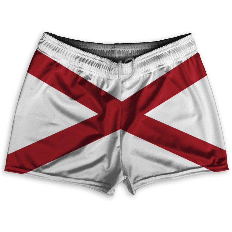 Alabama State Flag Shorty Short Gym Shorts 2.5" Inseam Made in USA - White Red