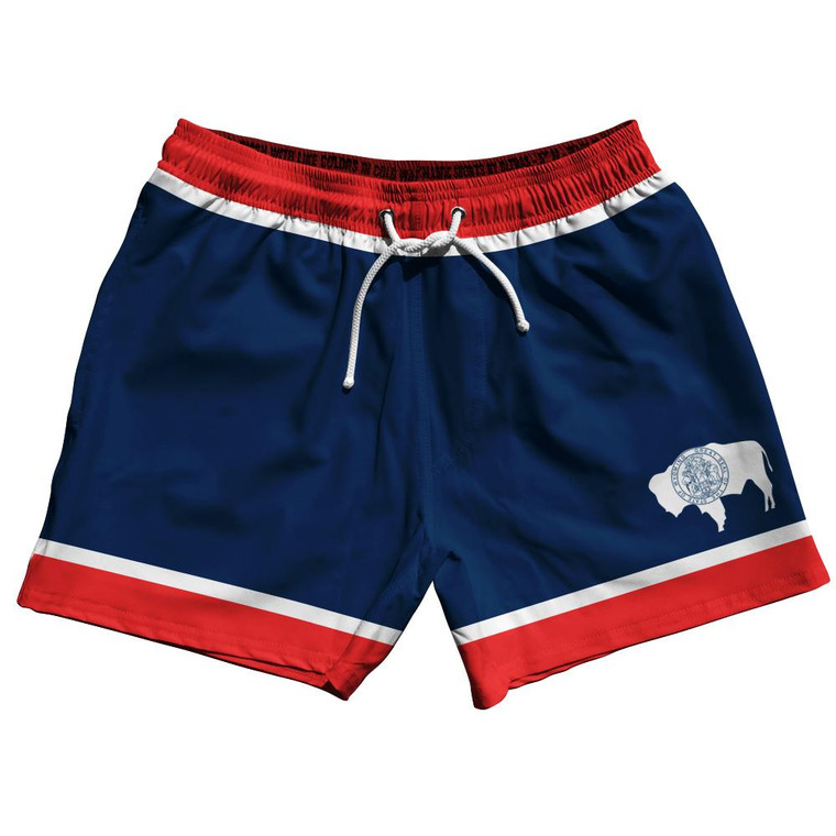 Wyoming US State 5" Swim Shorts Made in USA - Red Blue
