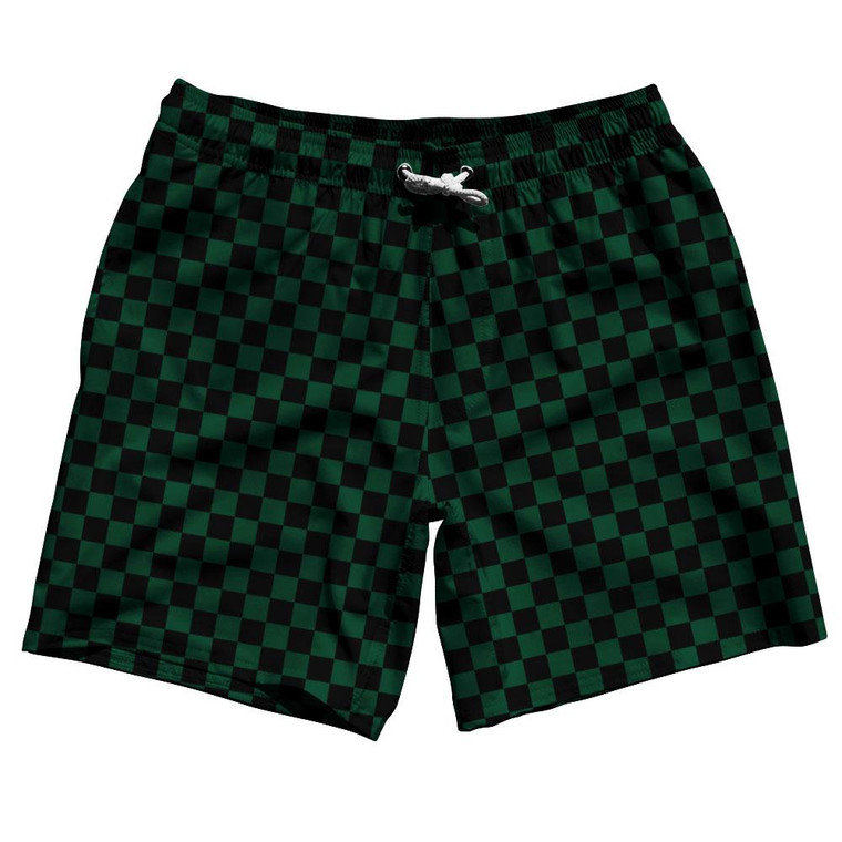 Forest Green & Black Checkerboard Swim Shorts 7.5" Made in USA - Forest Green & Black