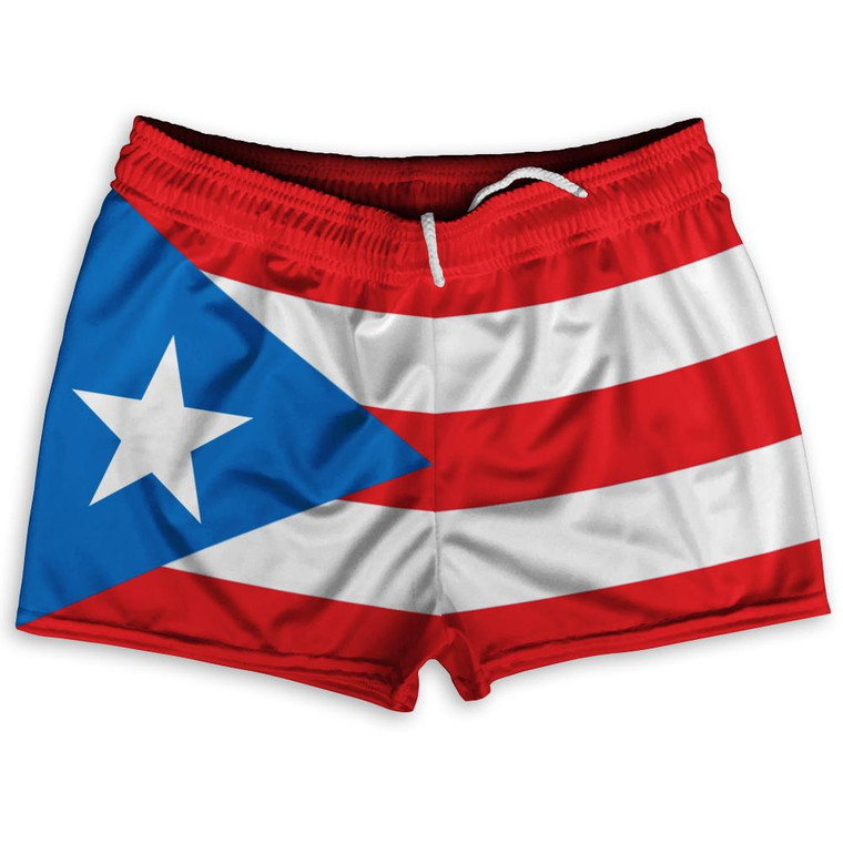 Puerto Rico Flag Athletic Shorts Shorty Short Gym Shorts 2.5"Inseam Made in USA - Red Navy