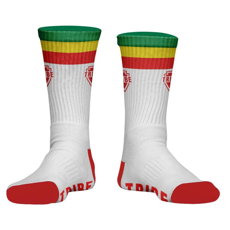 Tribe Rasta Flag White Athletic Full Crew Socks - White