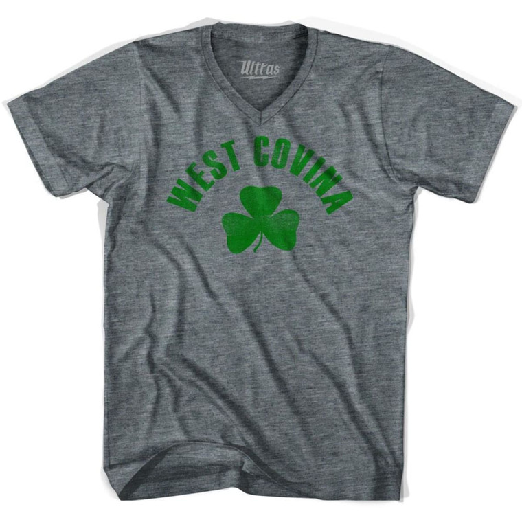 West Covina Shamrock Tri-Blend V-neck Junior Cut Womens T-shirt - Athletic Grey