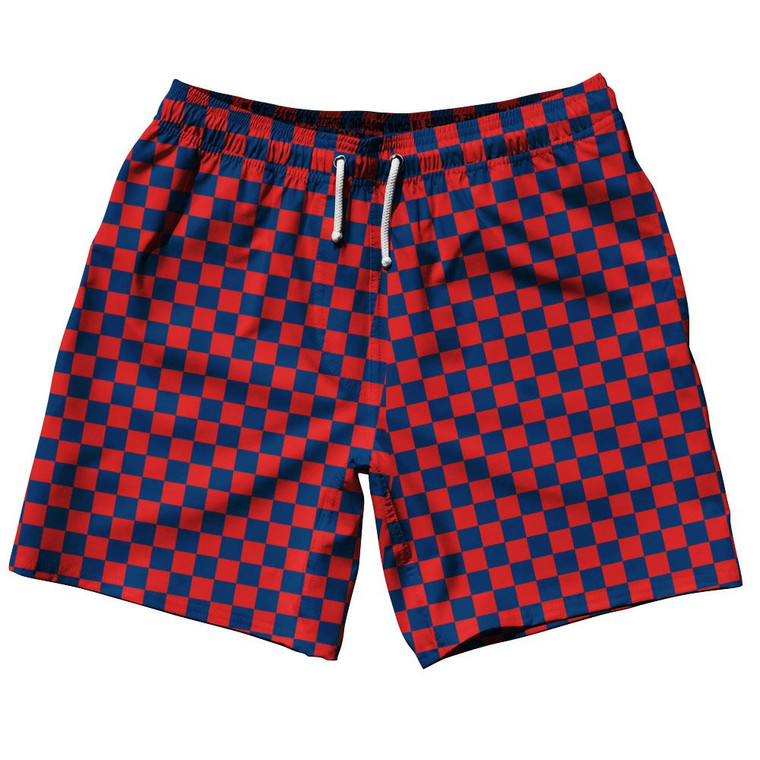 Navy & Cool Grey Checkerboard Swim Shorts 7.5" Made in USA - Navy & Cool Grey