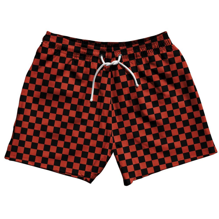 Cardinal Red & Black Checkerboard 5" Swim Shorts Made in USA - Cardinal Red & Black