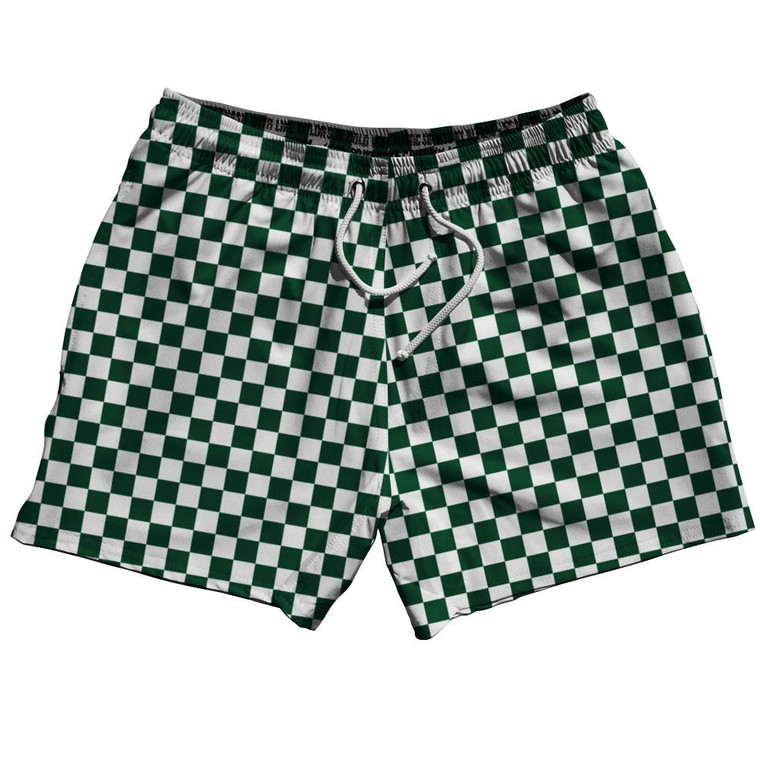 Forest Green & White Checkerboard 5" Swim Shorts Made in USA - Forest Green & White