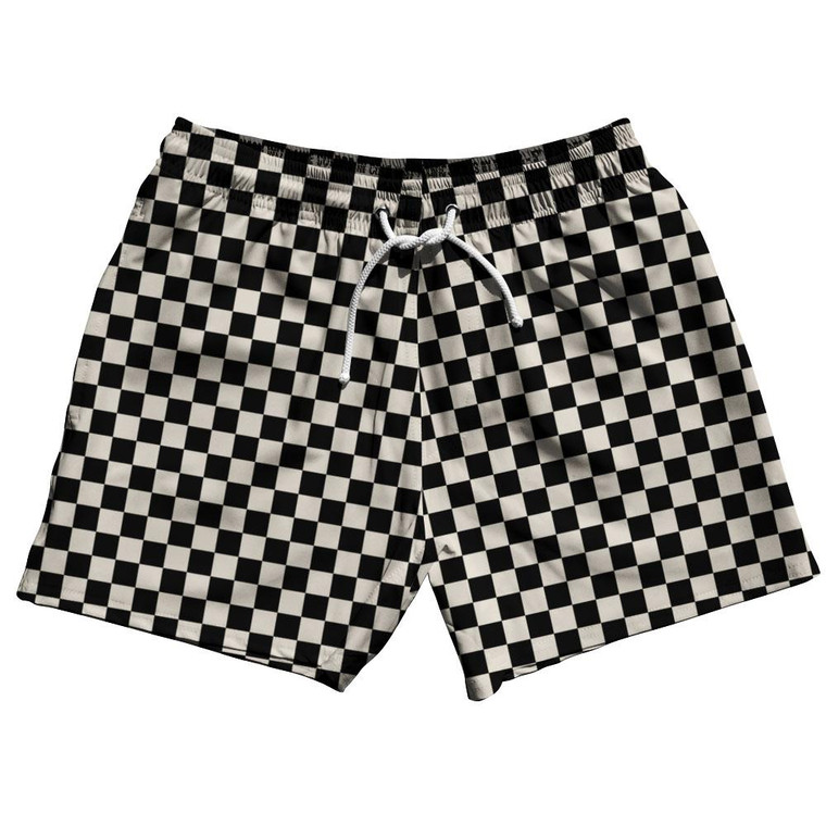 Cool Grey Checkerboard 5" Swim Shorts Made in USA - Cool Grey