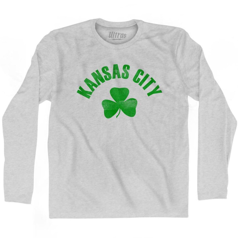 Kansas Shamrock Cotton Long Sleeve T-Shirt - Grey Heather