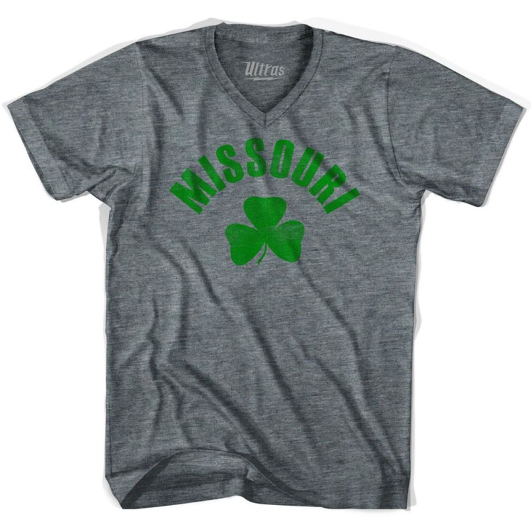 Missouri State Shamrock Tri-Blend V-neck T-shirt - Athletic Grey