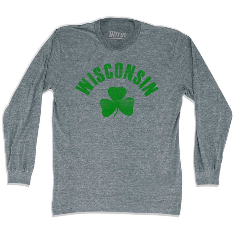 Wisconsin State Shamrock Tri-Blend Long Sleeve T-shirt - Athletic Grey