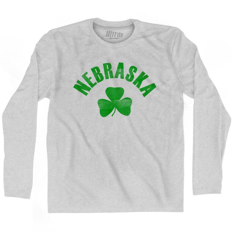 Nebraska State Shamrock Cotton Long Sleeve T-Shirt - Grey Heather