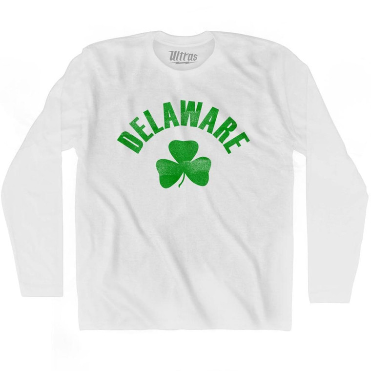 Delaware State Shamrock Cotton Long Sleeve T-shirt - White
