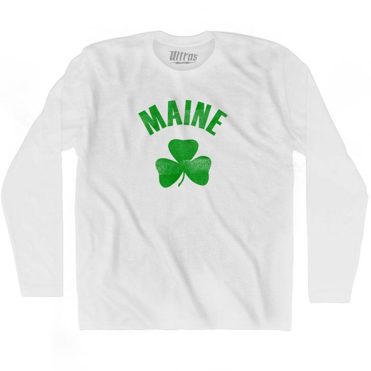 Maine State Shamrock Cotton Long Sleeve T-shirt - White