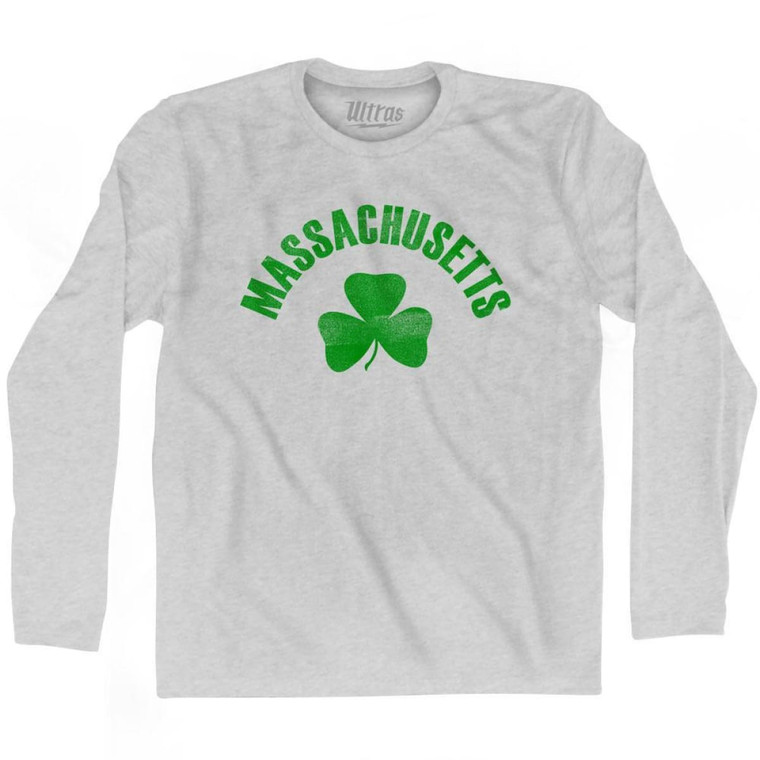 Massachusetts State Shamrock Cotton Long Sleeve T-Shirt - Grey Heather