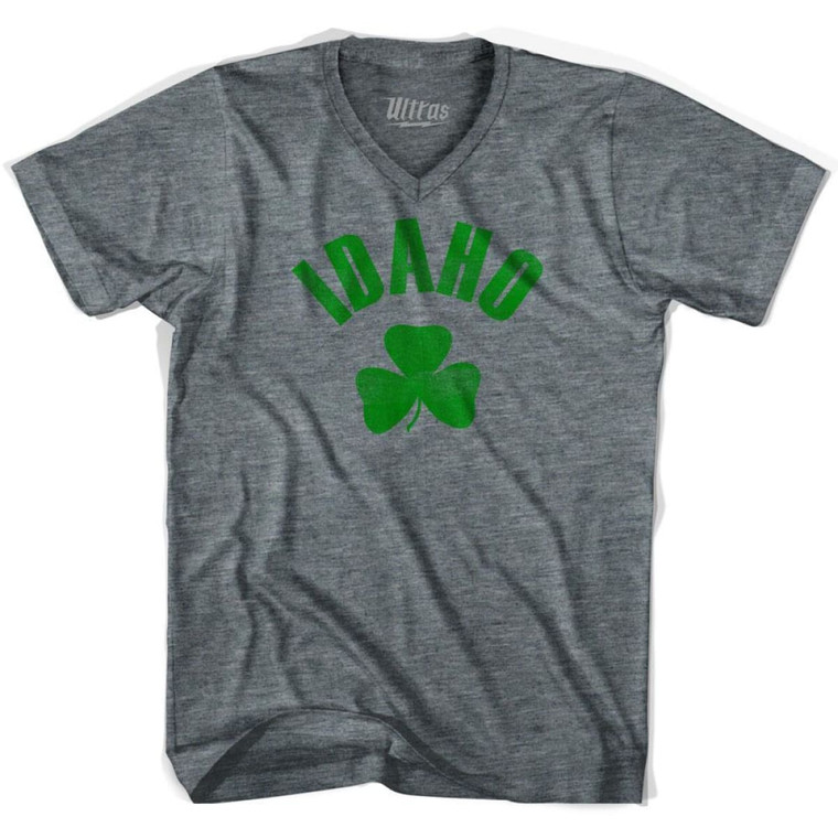 Idaho State Shamrock Tri-Blend V-neck Junior Cut Womens T-shirt - Athletic Grey