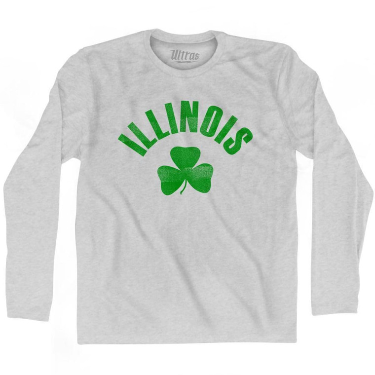 Illinois State Shamrock Cotton Long Sleeve T-Shirt - Grey Heather