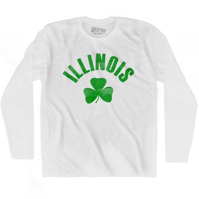 Illinois State Shamrock Cotton Long Sleeve T-shirt - White