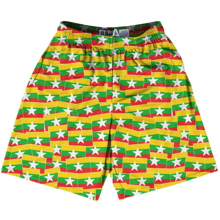 Tribe Myanmar Party Flags Lacrosse Shorts Made in USA - Yellow White