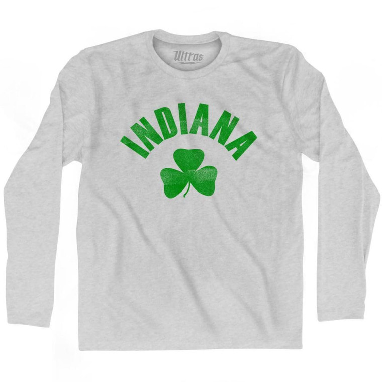 Indiana State Shamrock Cotton Long Sleeve T-Shirt - Grey Heather