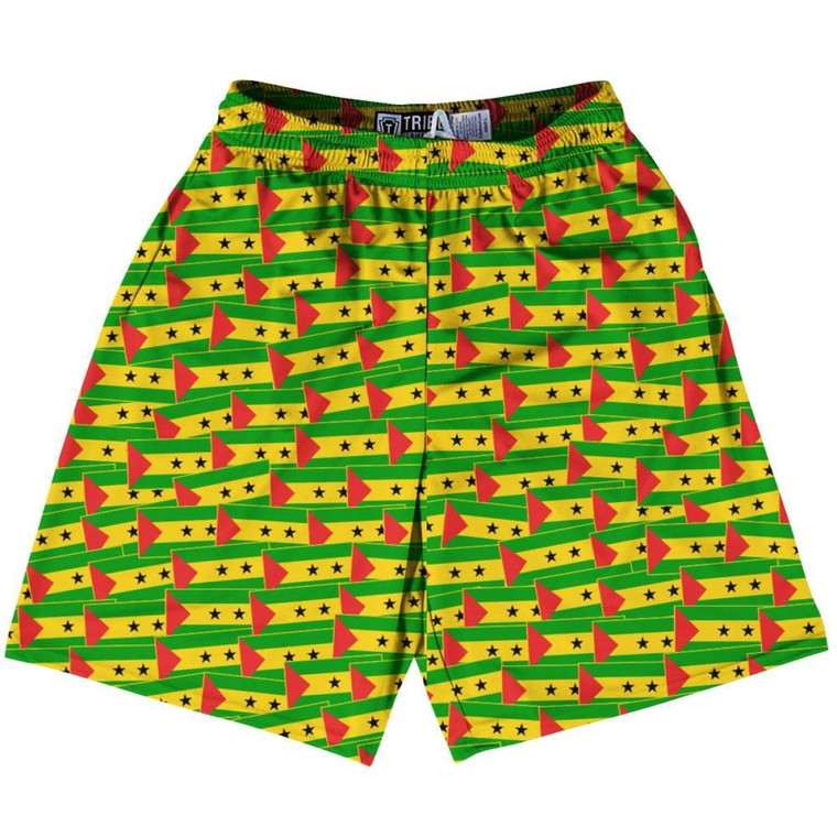 Tribe Sao Tome and Principe Party Flags Lacrosse Shorts Made in USA - Red Yellow