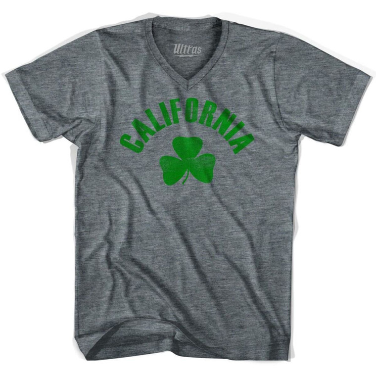 California State Shamrock Tri-Blend V-neck Junior Cut Womens T-shirt - Athletic Grey