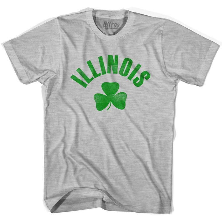 Illinois State Shamrock Cotton T-Shirt - Grey Heather