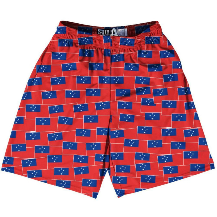Tribe Samoa Party Flags Lacrosse Shorts Made in USA - Red Blue