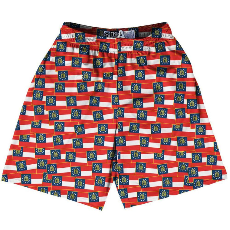 Tribe Georgia State Party Flags Lacrosse Shorts Made in USA - Red Blue