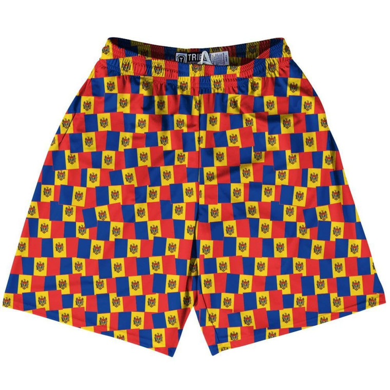 Tribe Moldova Party Flags Lacrosse Shorts Made in USA - Blue Red