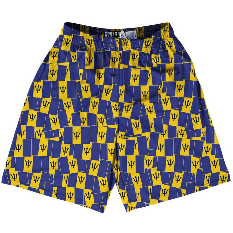 Tribe Barbados Party Flags Lacrosse Shorts Made in USA - Blue Yellow