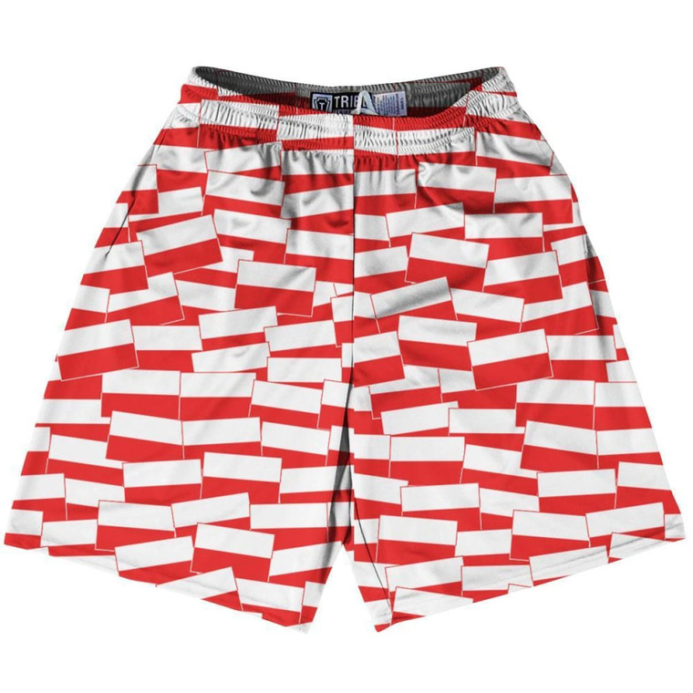 Tribe Poland Party Flags Lacrosse Shorts Made in USA - Red White