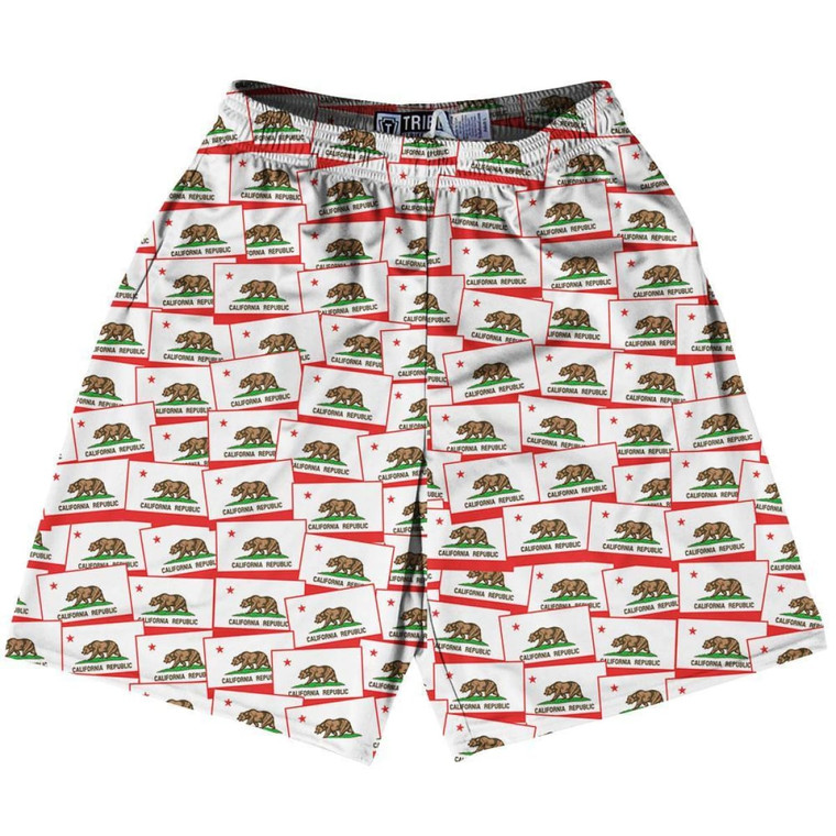 Tribe California State Party Flags Lacrosse Shorts Made in USA - Red White