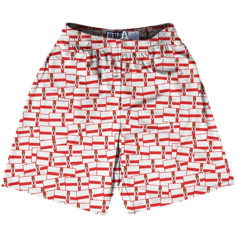 Tribe Northern Ireland Party Flags Lacrosse Shorts Made in USA - White Red