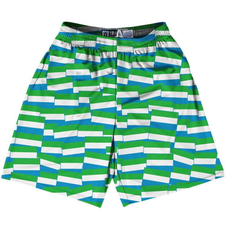 Tribe Sierra Leone Party Flags Lacrosse Shorts Made in USA - Green Blue