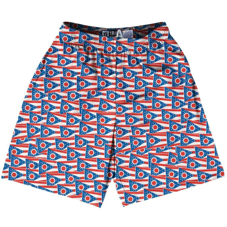 Tribe Ohio State Party Flags Lacrosse Shorts Made in USA - Red Blue