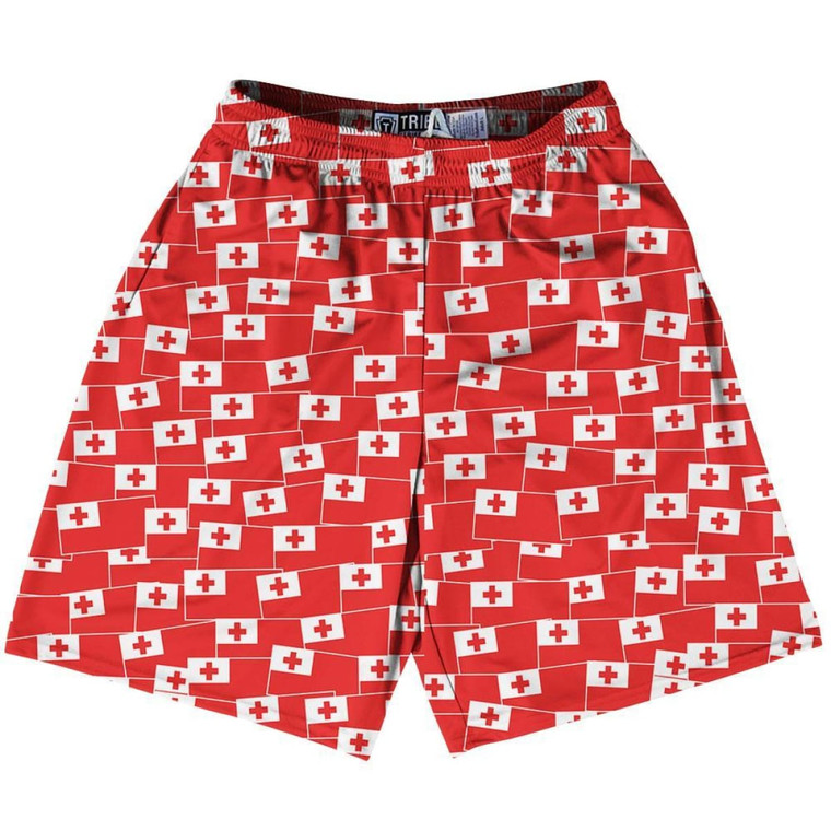 Tribe Tonga Party Flags Lacrosse Shorts Made in USA - White Red
