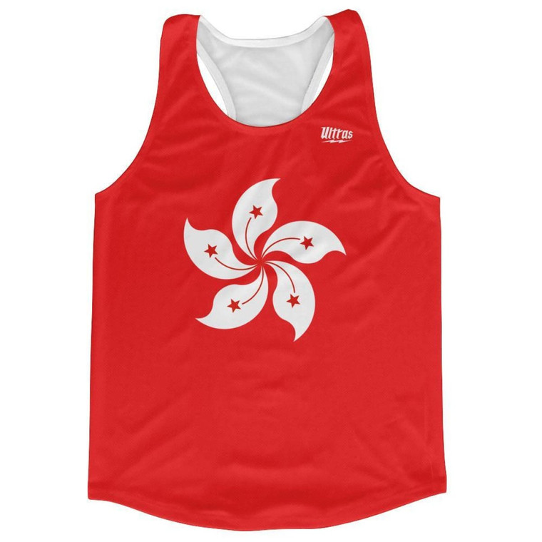 Hong Kong Country Flag Running Tank Top Racerback Track and Cross Country Singlet Jersey Made in USA - Red White