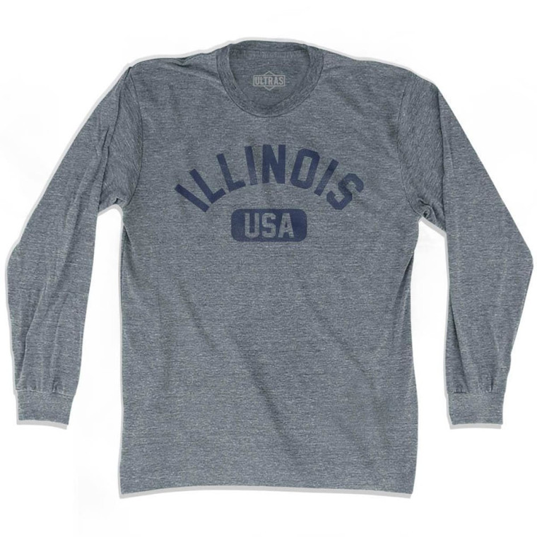 Illinois USA Adult Tri-Blend Long Sleeve T-shirt - Athletic Grey