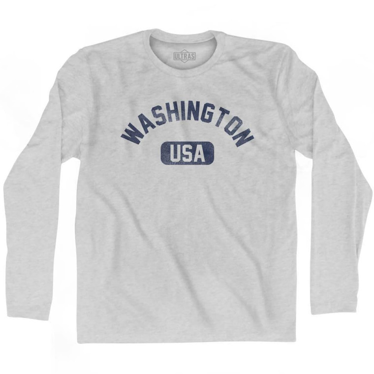 Washington USA Adult Cotton Long Sleeve T-Shirt - Grey Heather