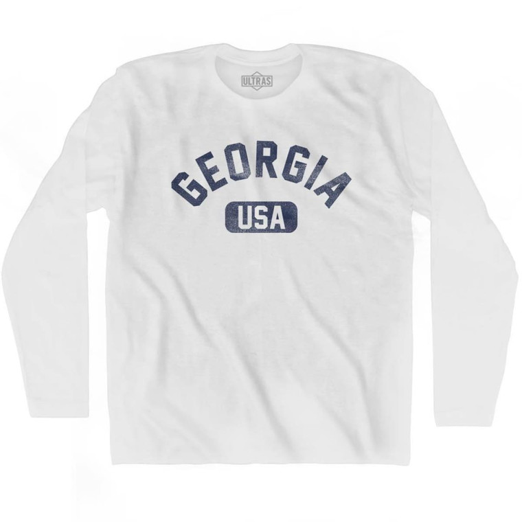 Georgia USA Adult Cotton Long Sleeve T-shirt - White