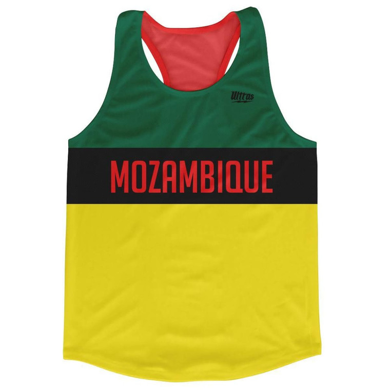 Mozambique Country Finish Line Running Tank Top Racerback Track and Cross Country Singlet Jersey Made in USA - Green Black Yellow