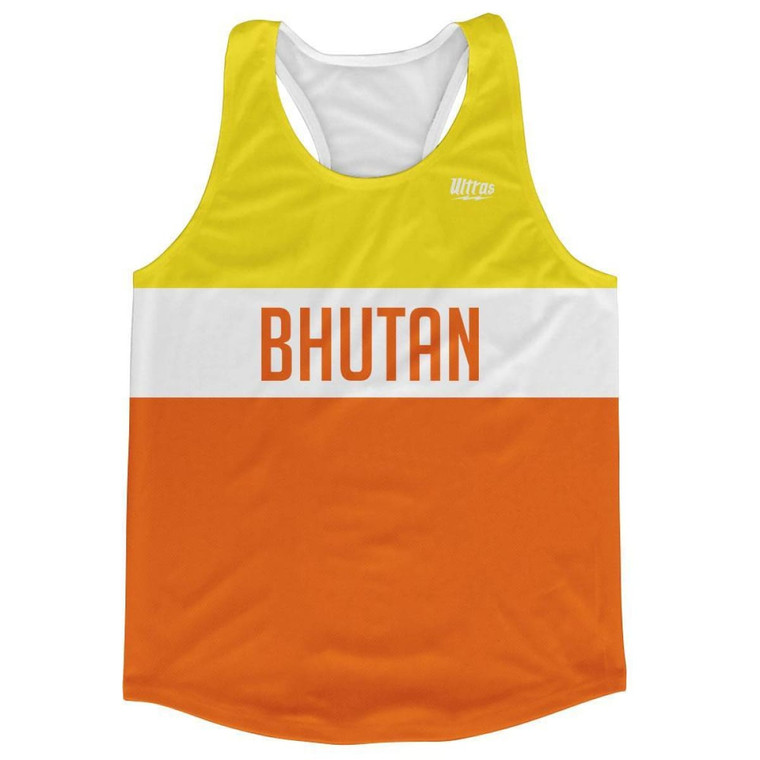 Bhutan Country Finish Line Running Tank Top Racerback Track and Cross Country Singlet Jersey Made In USA - Yellow Orange