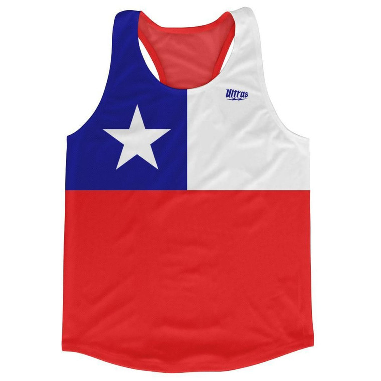 Chile Country Flag Running Tank Top Racerback Track and Cross Country Singlet Jersey Made In USA - White Blue Red