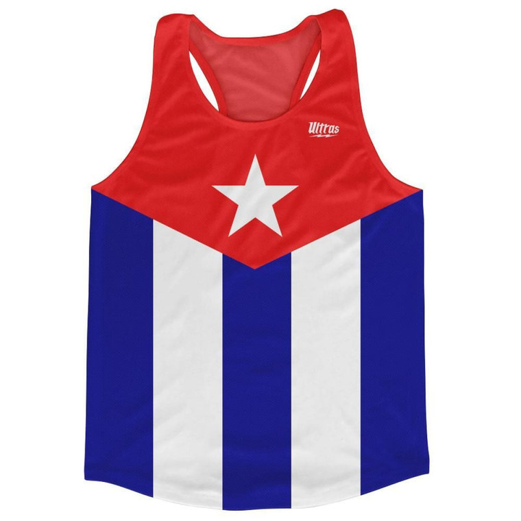 Cuba Country Flag Running Tank Top Racerback Track and Cross Country Singlet Jersey Made In USA - White Blue