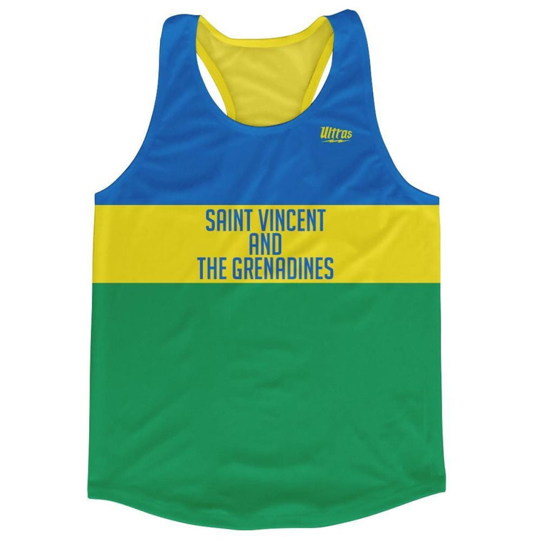 Saint Vincent and the Grenadines Country Finish Line Running Tank Top Racerback Track and Cross Country Singlet Jersey Made in USA - Blue Yellow Green