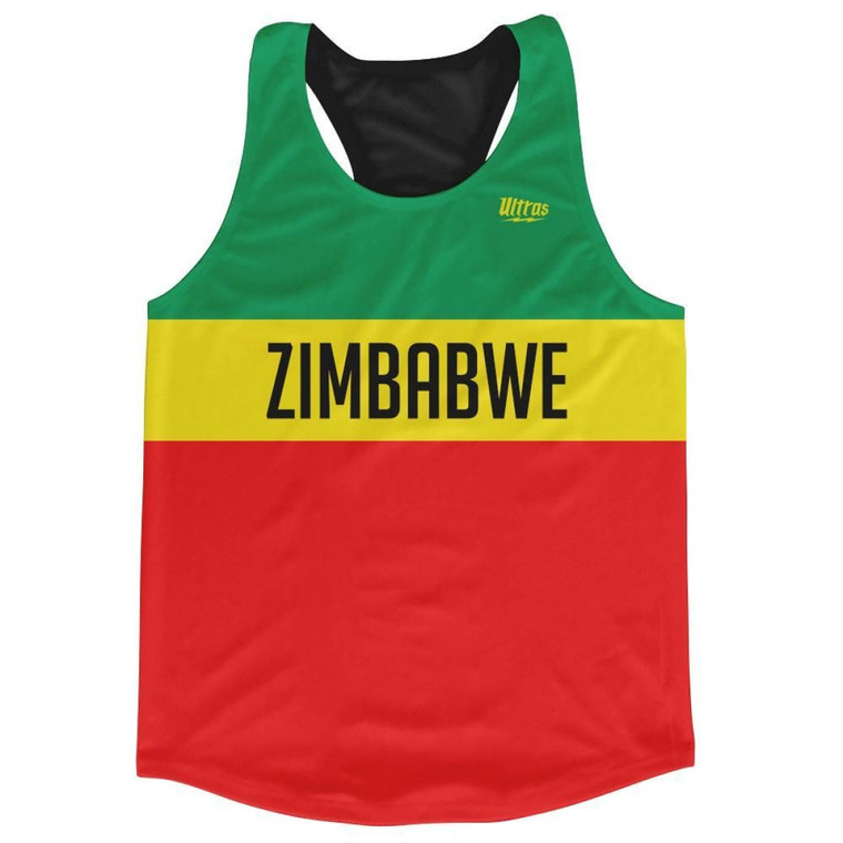 Zimbabwe Country Finish Line Running Tank Top Racerback Track and Cross Country Singlet Jersey Made in USA - Green Yellow Red