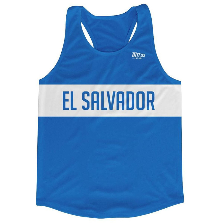 El Salvador Country Finish Line Running Tank Top Racerback Track and Cross Country Singlet Jersey Made in USA - Blue White
