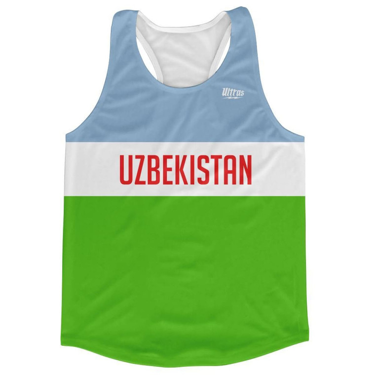 Uzbekistan Country Finish Line Running Tank Top Racerback Track and Cross Country Singlet Jersey Made in USA - Blue Green