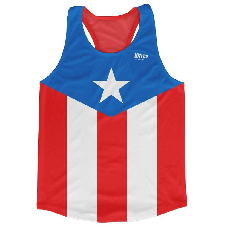 Puerto Rico Country Flag Running Tank Top Racerback Track and Cross Country Singlet Jersey Made in USA - Blue Red